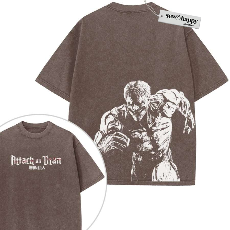 Wash Tee Armored Titan Shirt, Attack on Titan Shirt, AOT Shirt, Anime Shirt, Vintage T-Shirt 2-Sided
