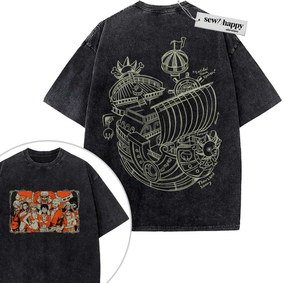 Wash Tee Straw Hat Pirates Shirt, One Piece Shirt, Anime Shirt, Vintage T-Shirt 2-Sided