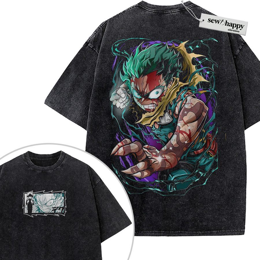 Wash Tee Deku Shirt, Izuki Midoriya Shirt, MHA Shirt, Anime Shirt, Vintage T-Shirt 2-Sided