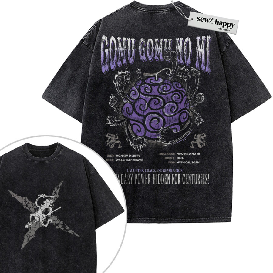 Wash Tee Gomu Luffy Shirt, One Piece Shirt, Anime Shirt, Vintage T-Shirt 2-Sided