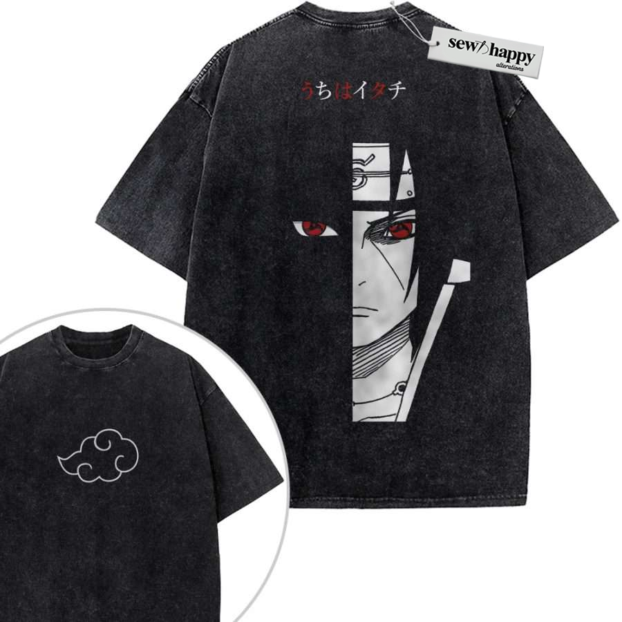 Wash Tee Itachi Uchiha Shirt, Naruto Shirt, Anime Shirt, Vintage T-Shirt 2-Sided