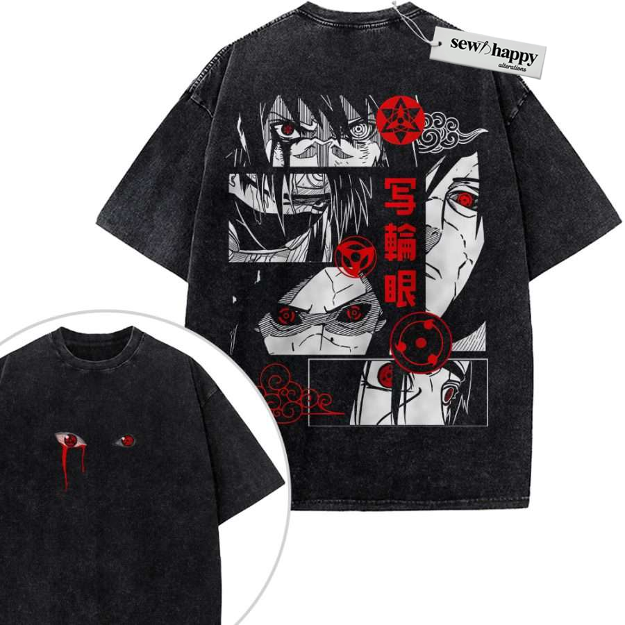 Wash Tee Uchiha Clan Shirt, Naruto Shirt, Anime Shirt, Vintage T-Shirt 2-Sided