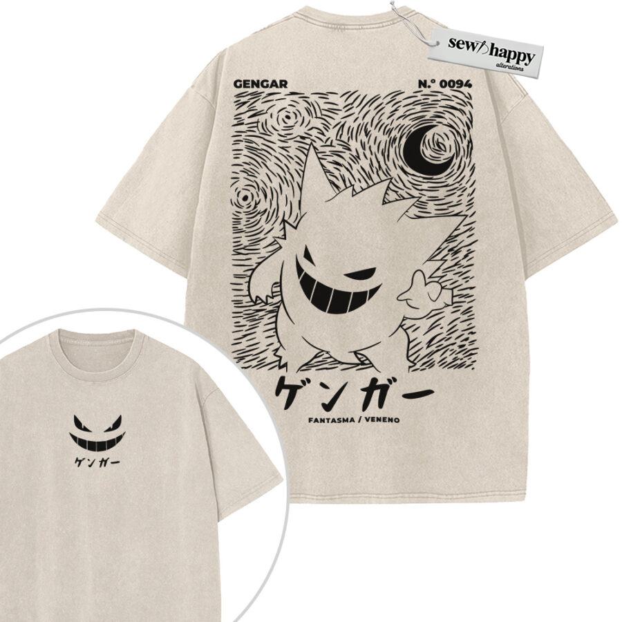 Wash Tee Gengar Shirt, Pokemon Shirt, PKM Shirt, Anime Shirt, Vintage Tee 2-Sided
