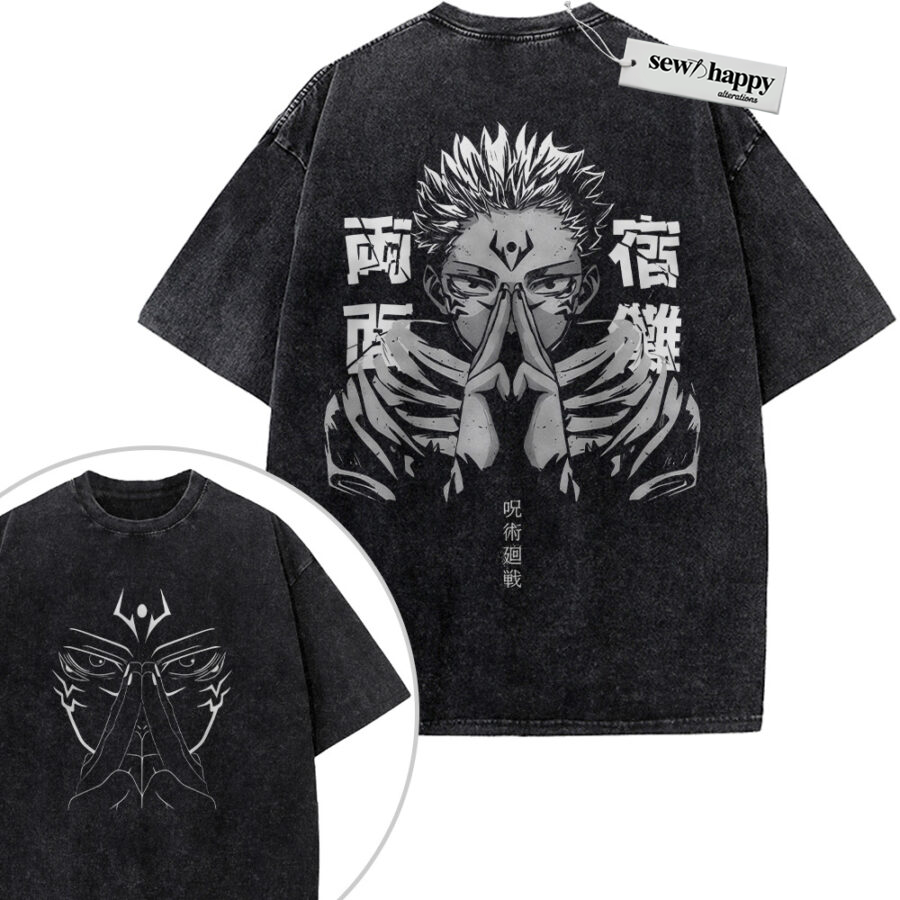 Wash Tee Ryomen Sukuna Shirt, Jujutsu Kaisen Shirt, Anime Shirt, Vintage Tee 2-Sided