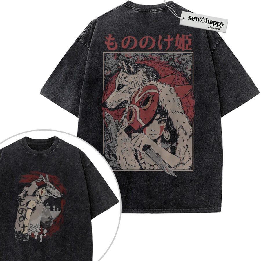 Wash Tee Princess Mononoke Shirt, Studio Ghibli Shirt, Anime Shirt, Vintage T-Shirt 2-Sided