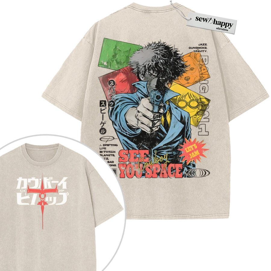Wash Tee Spike Spiegel Shirt, Cowboy Bebop Shirt, Anime Shirt, Vintage T-Shirt 2-Sided