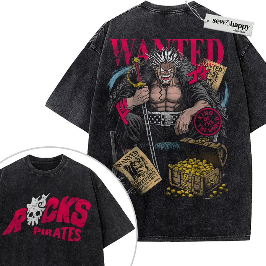 Wash Tee Rocks D Xebec Shirt, One Piece Shirt, Anime Shirt, Vintage T-Shirt 2-Sided