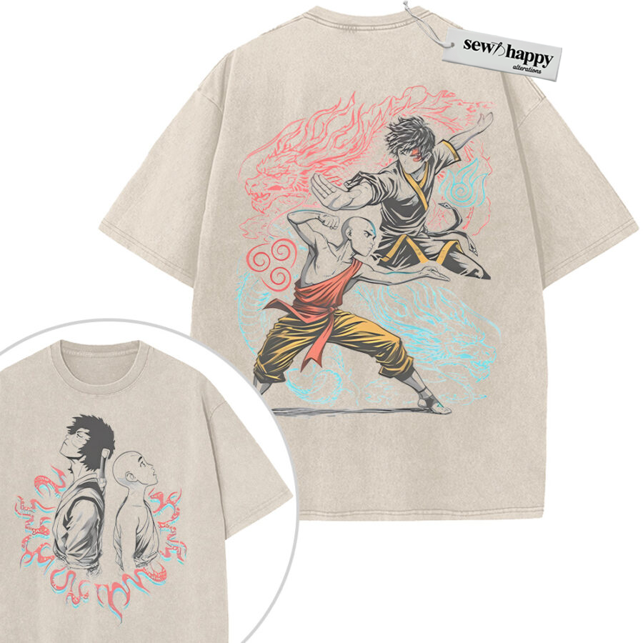 Wash Tee Aang and Zuko Shirt, Avatar the Last Airbender Shirt, Animated Shirt, Vintage T-Shirt 2-Sided