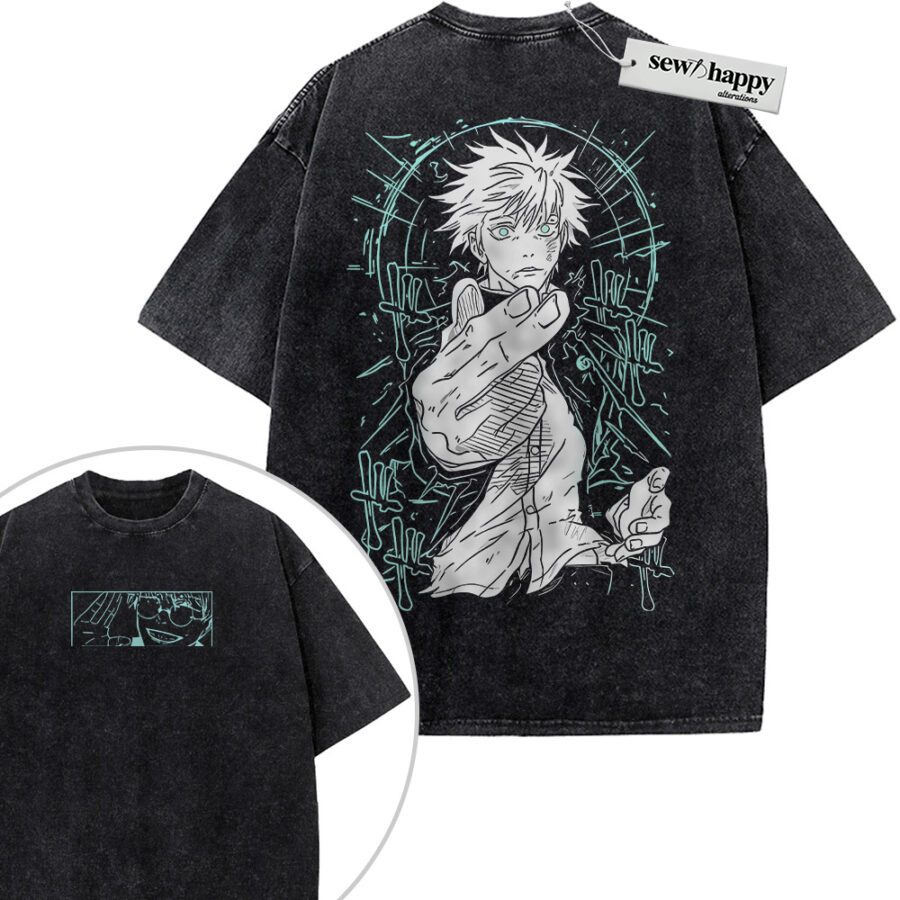 Wash Tee Satoru Gojo Shirt, Jujutsu Kaisen Shirt, Anime Shirt, Vintage T-Shirt 2-Sided
