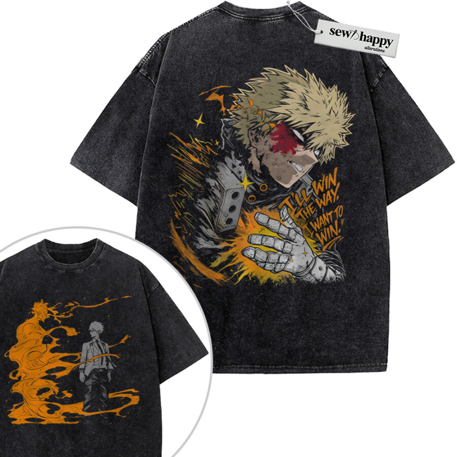 Wash Tee Katsuki Bakugo Shirt, Kacchan Shirt, MHA Shirt, Anime Shirt, Vintage Tee 2-Sided