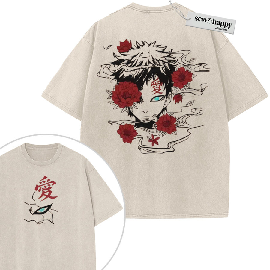 Wash Tee Gaara Shirt, Naruto Shirt, Anime Shirt, Vintage T-Shirt 2-Sided