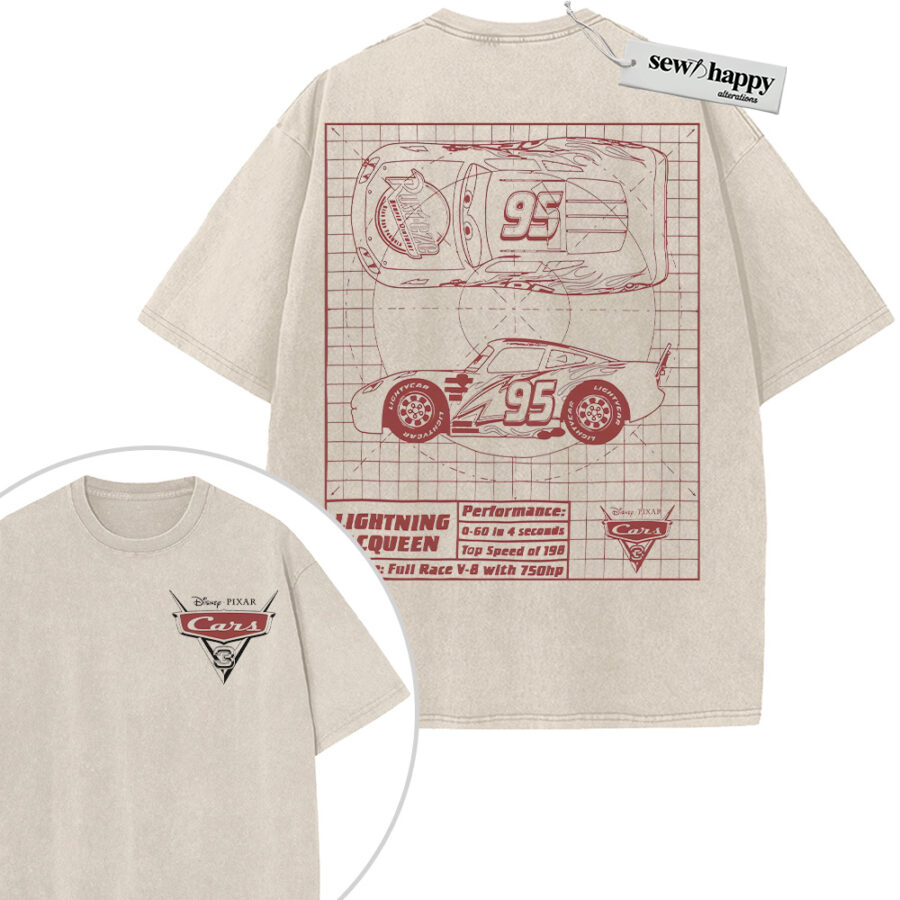 Wash Tee Lightning McQueen Shirt, Cars Shirt, Animated Shirt, Vintage T-Shirt 2-Sided