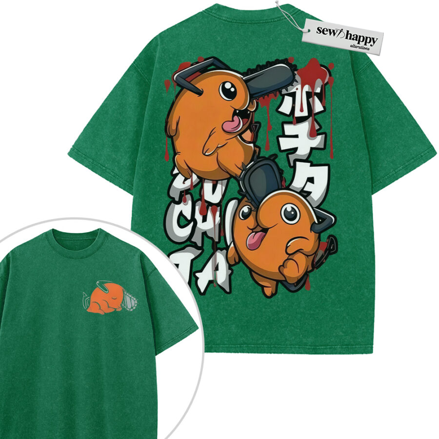 Wash Tee Pochita Shirt, Chainsaw Man Shirt, Anime Shirt, Vintage Tee 2-Sided
