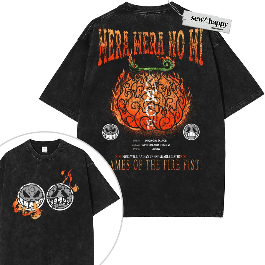 Wash Tee Portgas D Ace Shirt, One Piece Shirt, Anime Shirt, Vintage T-Shirt 2-Sided