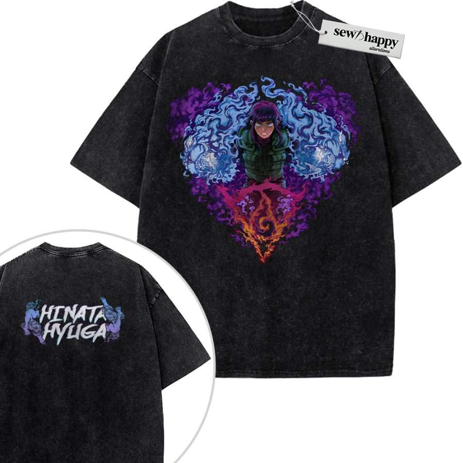 Wash Tee Hinata Hyuga Shirt, Naruto Shirt, Anime Shirt, Vintage T-Shirt 2-Sided