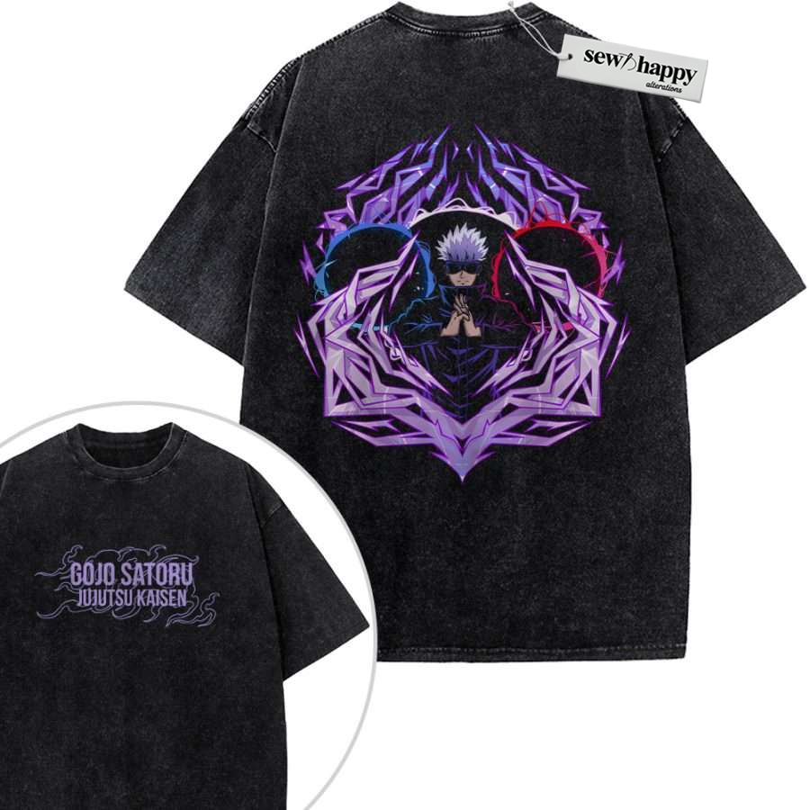 Wash Tee Satoru Gojo Shirt, Jujutsu Kaisen Shirt, Anime Shirt, Vintage T-Shirt 2-Sided