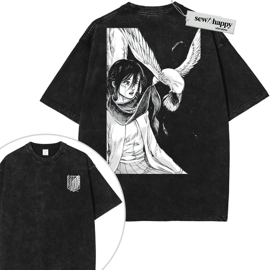 Wash Tee Mikasa Ackerman Shirt, Attack On Titan Shirt, AOT Shirt, Anime Shirt, Vintage T-Shirt 2-Sided