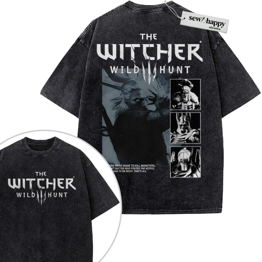 Wash Tee The Witcher Shirt, Game Shirt, Vintage T-Shirt 2-Sided
