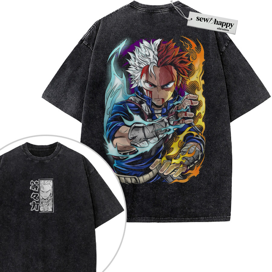Wash Tee Shoto Todoroki Shirt, MHA Shirt, Anime Shirt, Vintage T-Shirt 2-Sided