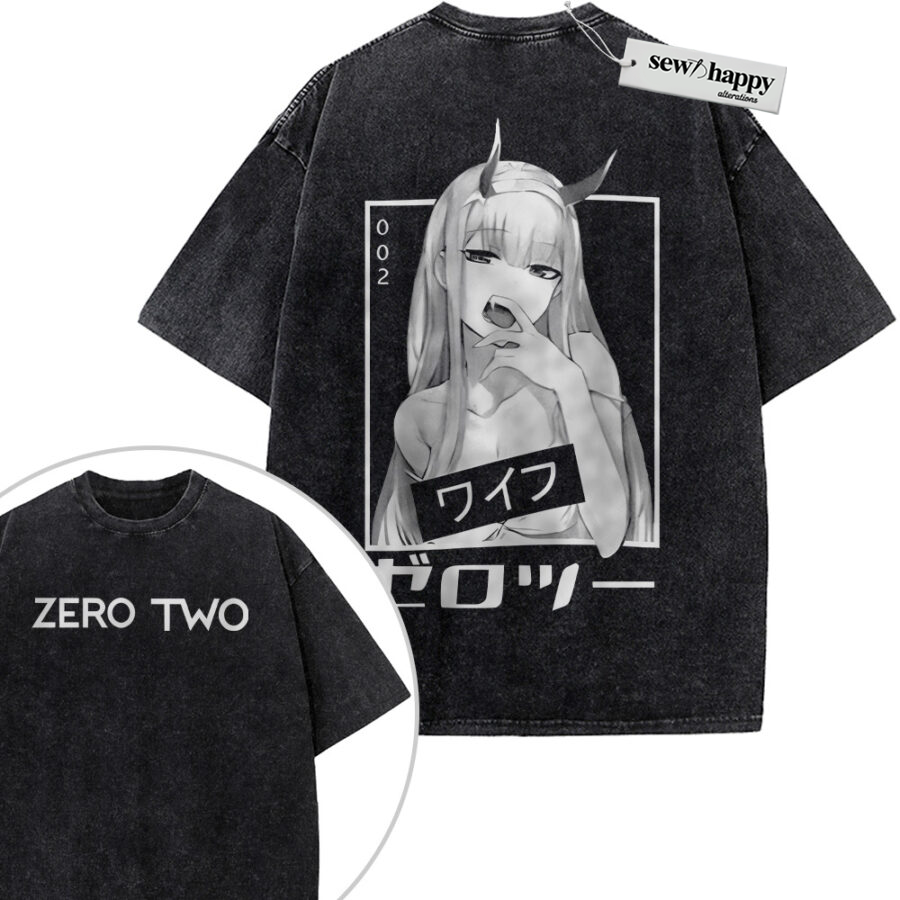Wash Tee Zero Two Shirt, Darling in the Franxx Shirt, Anime Shirt, Vintage T-Shirt 2-Sided