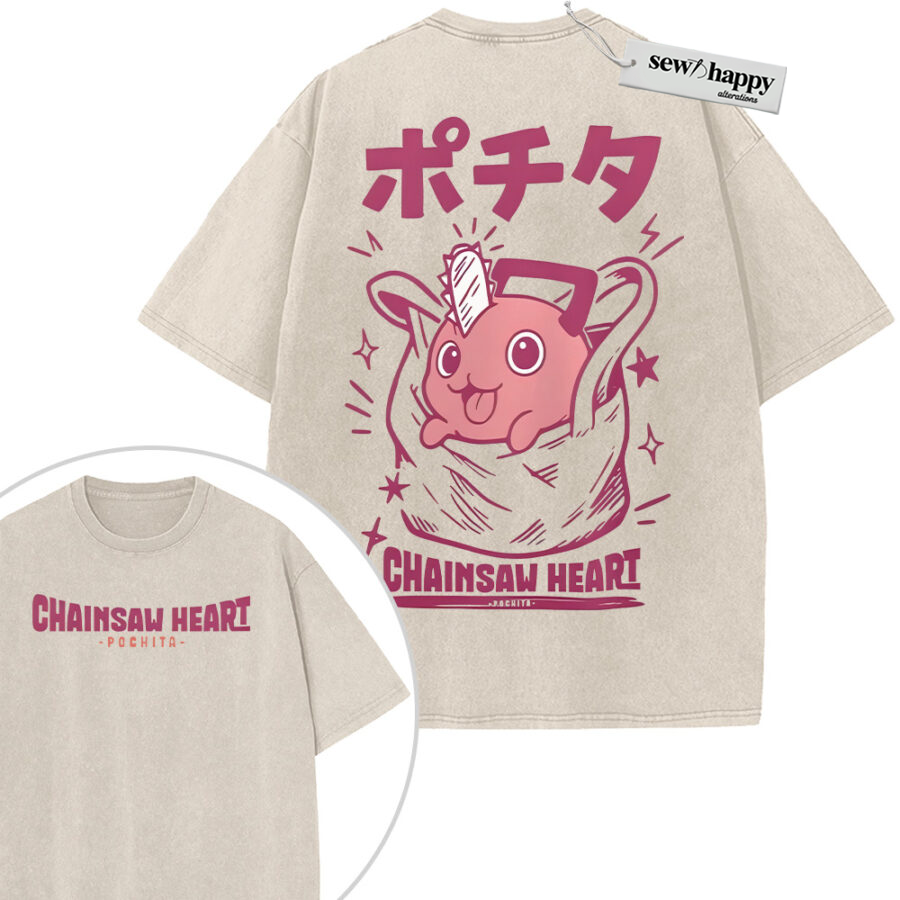 Wash Tee Pochita Shirt, Chainsaw Man Shirt, Anime Shirt, Vintage Tee 2-Sided