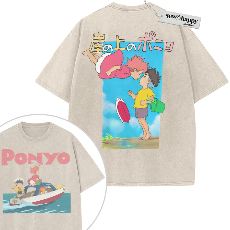 Wash Tee Ponyo Shirt, Studio Ghibli Shirt, Anime Shirt, Vintage T-Shirt 2-Sided