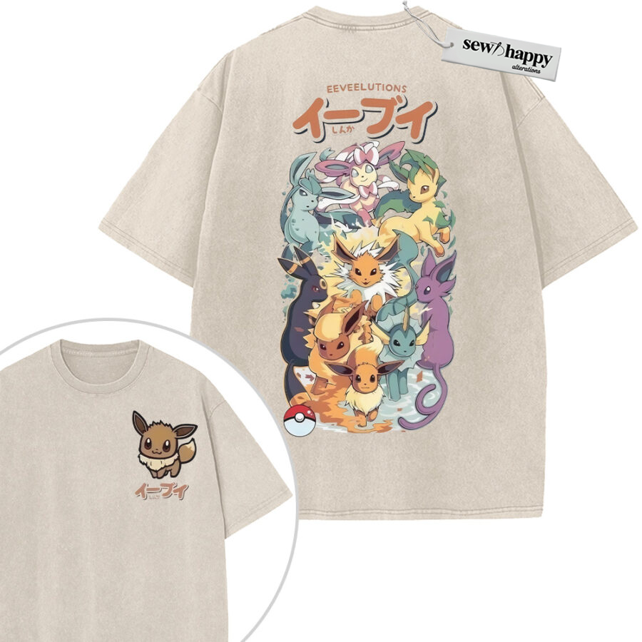 Wash Tee Eevee Evolutions Shirt, Eeveelutions Shirt, Pokemon Shirt, Anime Shirt, Vintage Tee 2-Sided