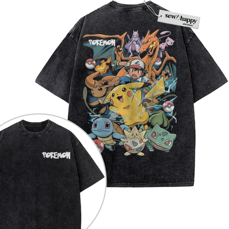 Wash Tee Pokemon Shirt, Anime Shirt, Vintage T-Shirt 2-Sided
