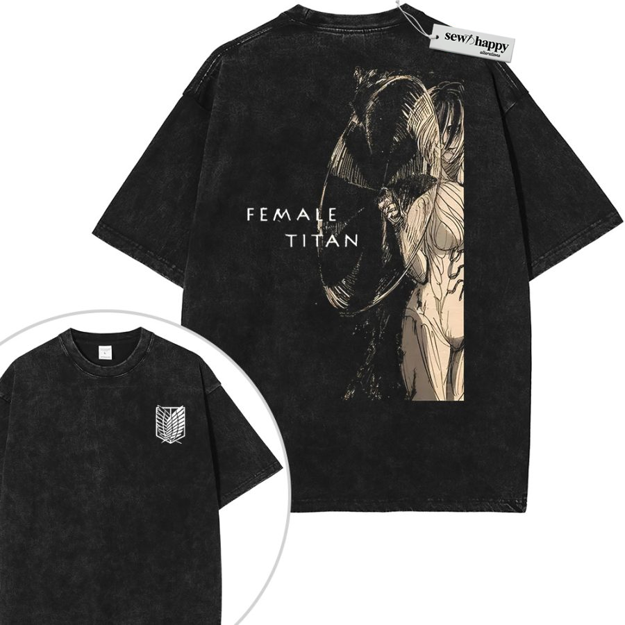 Wash Tee Annie Leonhart Shirt, Female Titan Shirt, Attack On Titan Shirt, AOT Shirt, Anime Shirt, Vintage Tee 2-Sided